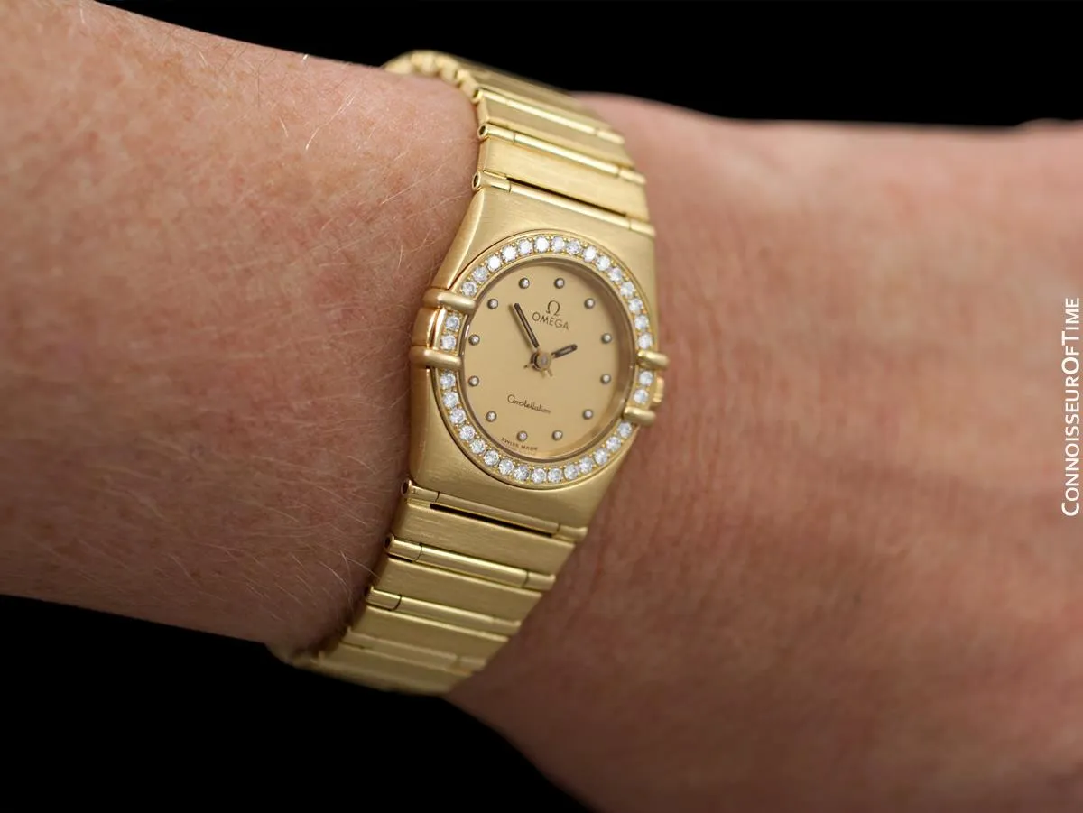 Omega Ladies Constellation Bracelet Watch - 18K Gold & Original Omega Factory Set Diamonds