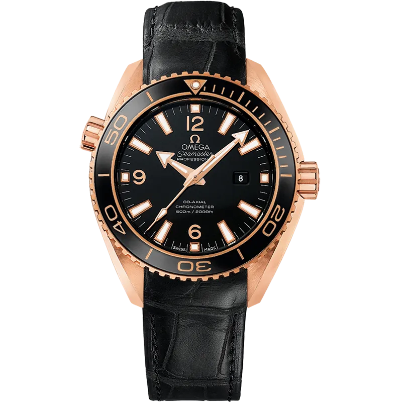 Omega Seamaster Planet Ocean 600M 37.5 mm, red gold on leather strap