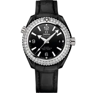 Omega Seamaster Planet Ocean 600M 39.5 mm, black ceramic on leather strap