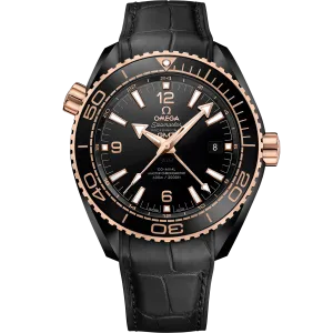 Omega Seamaster Planet Ocean 600M 45.5 mm, black ceramic on leather strap with rubber lining