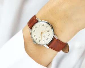 Oversized women watch new old stock, unisex wristwatch Dawn vintage gift ideas, girl analog watch retro minimalist, new premium leather band