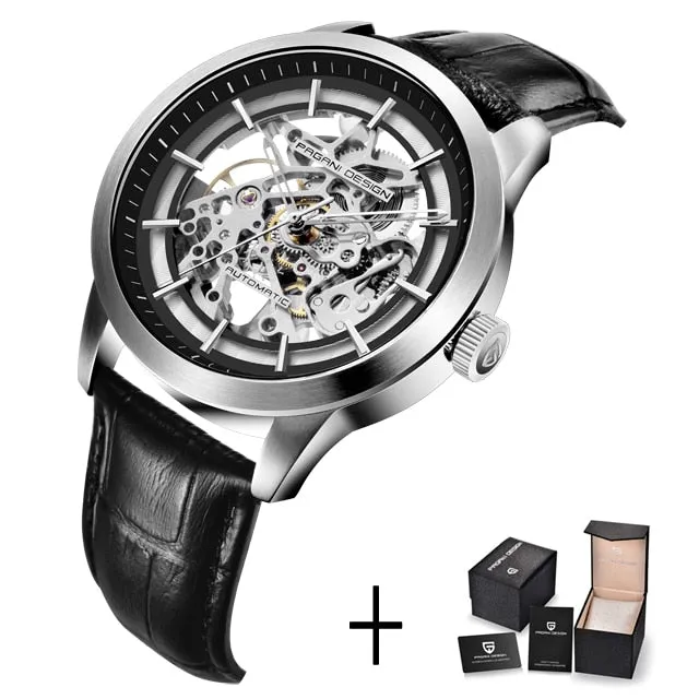 PAGANI DESIGN Luxury Men's Business Mechanical Watch Leather Skeleton Hollow Clock Waterproof Men's Automatic Mechanical Watch