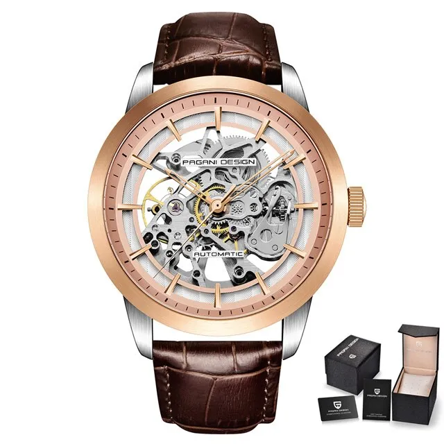 PAGANI DESIGN Luxury Men's Business Mechanical Watch Leather Skeleton Hollow Clock Waterproof Men's Automatic Mechanical Watch