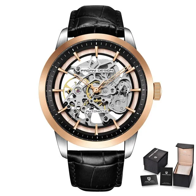 PAGANI DESIGN Luxury Men's Business Mechanical Watch Leather Skeleton Hollow Clock Waterproof Men's Automatic Mechanical Watch