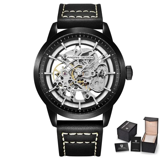 PAGANI DESIGN Luxury Men's Business Mechanical Watch Leather Skeleton Hollow Clock Waterproof Men's Automatic Mechanical Watch