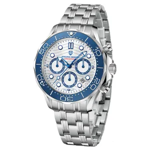 Pagani Design Silver Stainless Steel Black Dial Chronograph Quartz Watch for Gents - PD1713