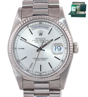 PAPERS Rolex Day-Date President 18239 18K White Gold 36mm Silver Watch Box