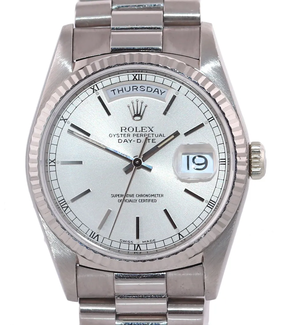 PAPERS Rolex Day-Date President 18239 18K White Gold 36mm Silver Watch Box