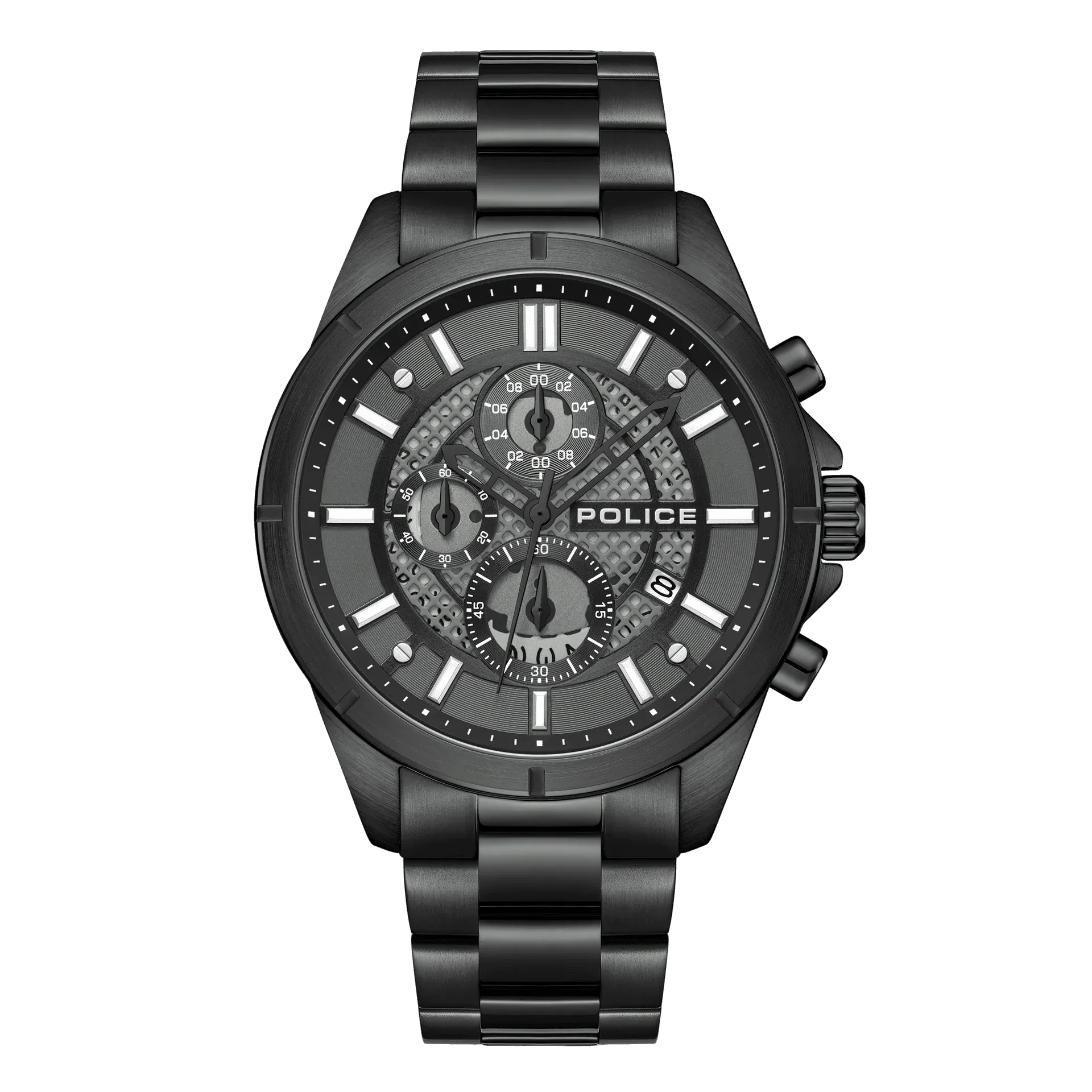 Police Burbank Gents Black Dial Black Stainless Steel Watch