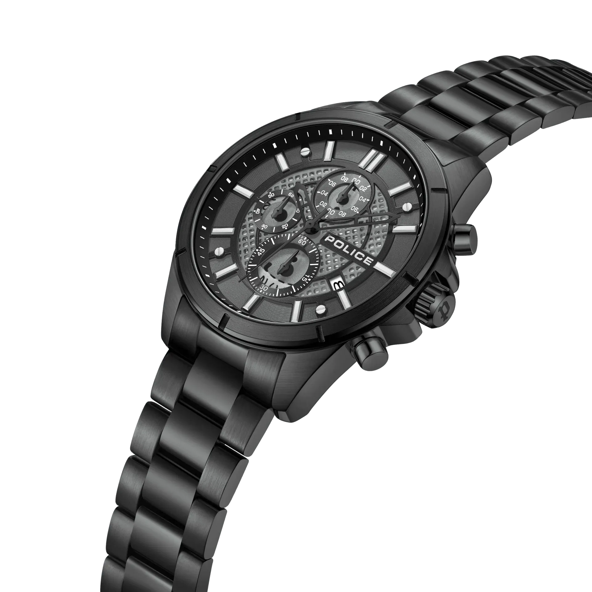 Police Burbank Gents Black Dial Black Stainless Steel Watch