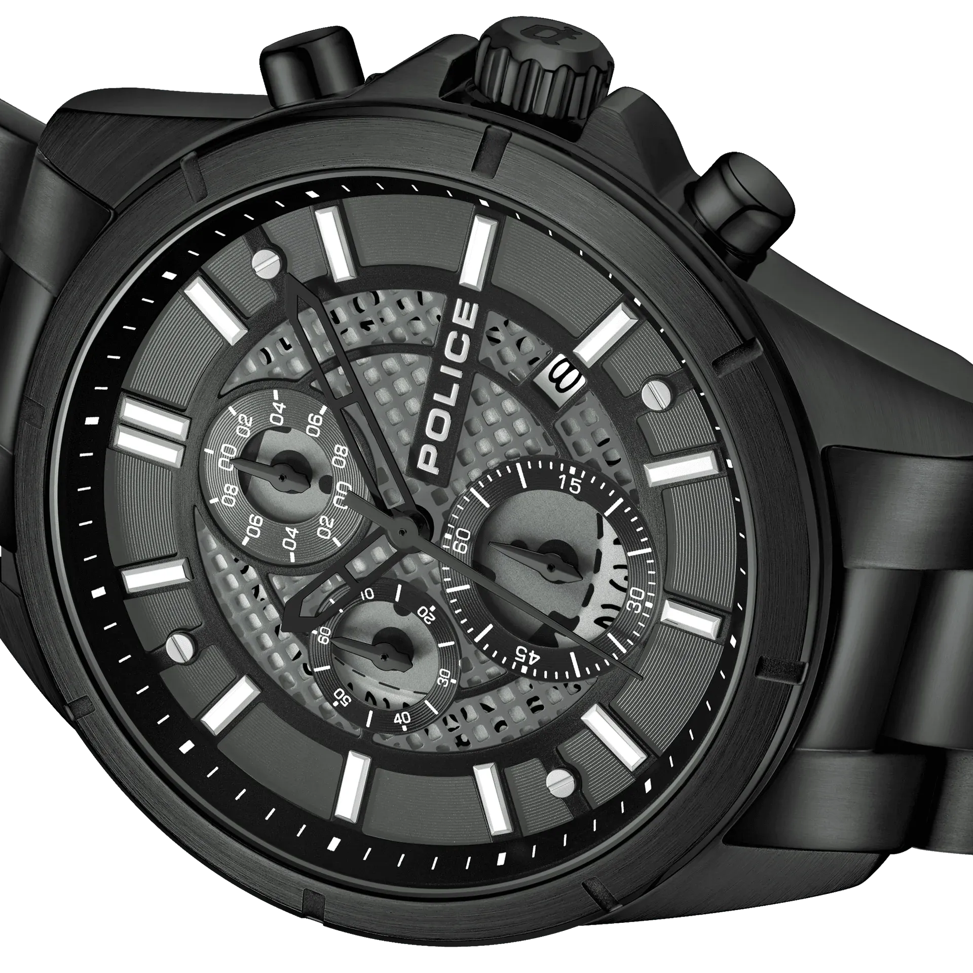 Police Burbank Gents Black Dial Black Stainless Steel Watch