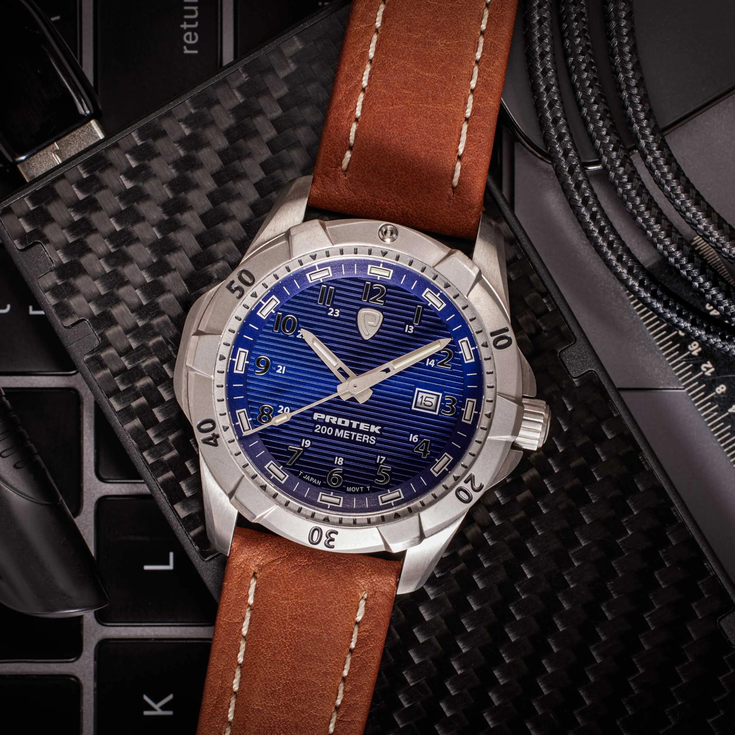 ProTek Steel Dive 2000 Series Tritium Blue Tan