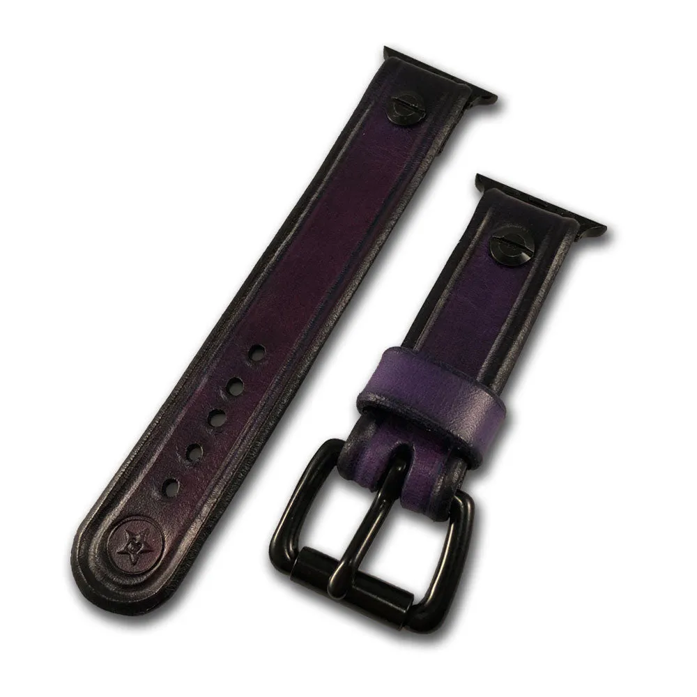 Purple Stressed Leather Apple iWatch Straps & Black Hardware