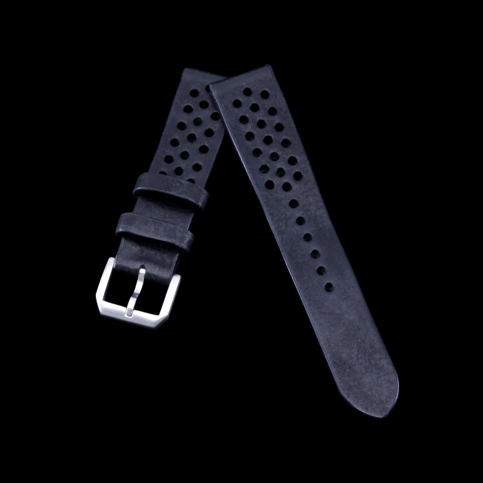 Rally Leather Watch Strap, Vintage Nero (Black) | Stitch-less