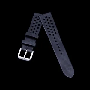 Rally Leather Watch Strap, Vintage Nero (Black) | Stitch-less