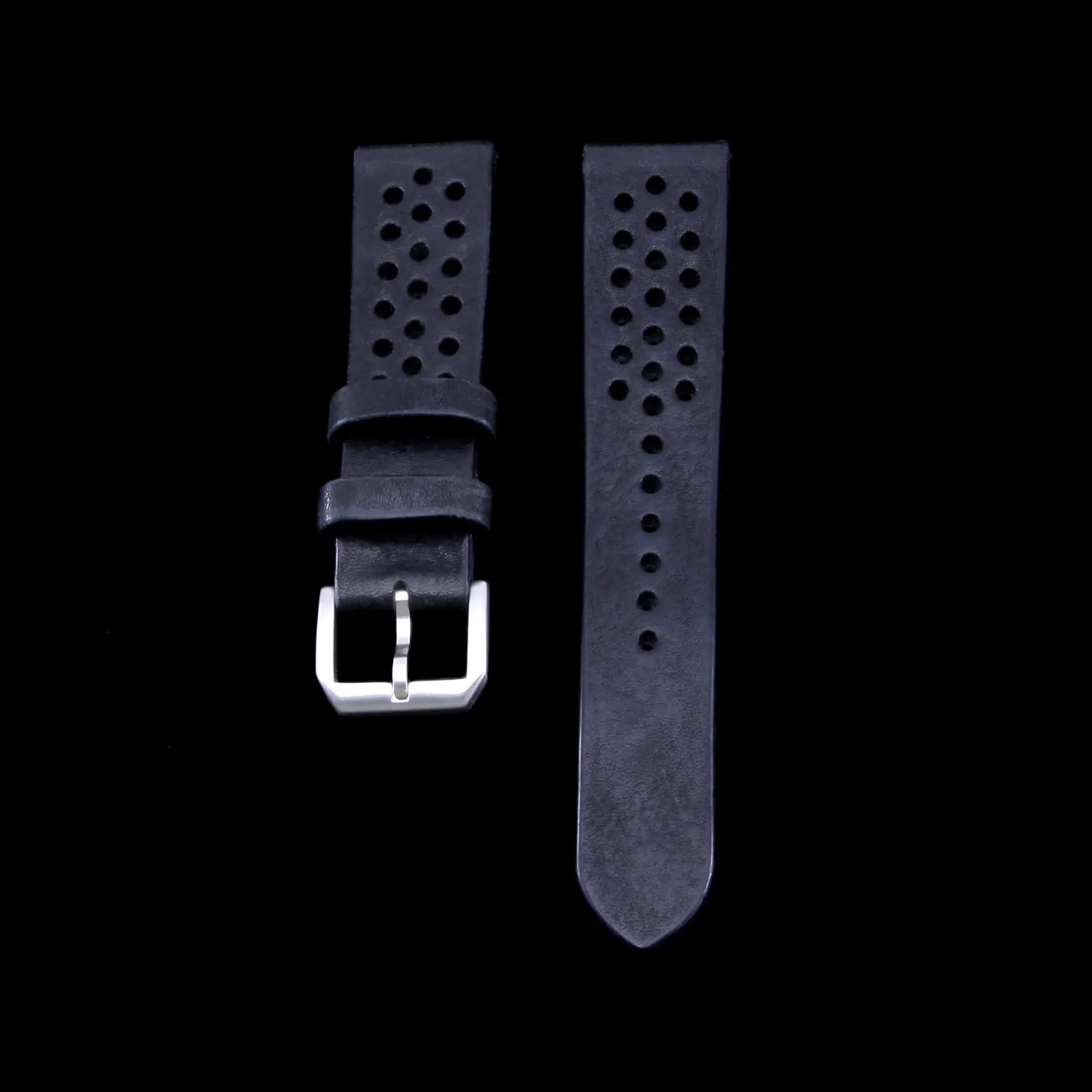 Rally Leather Watch Strap, Vintage Nero (Black) | Stitch-less