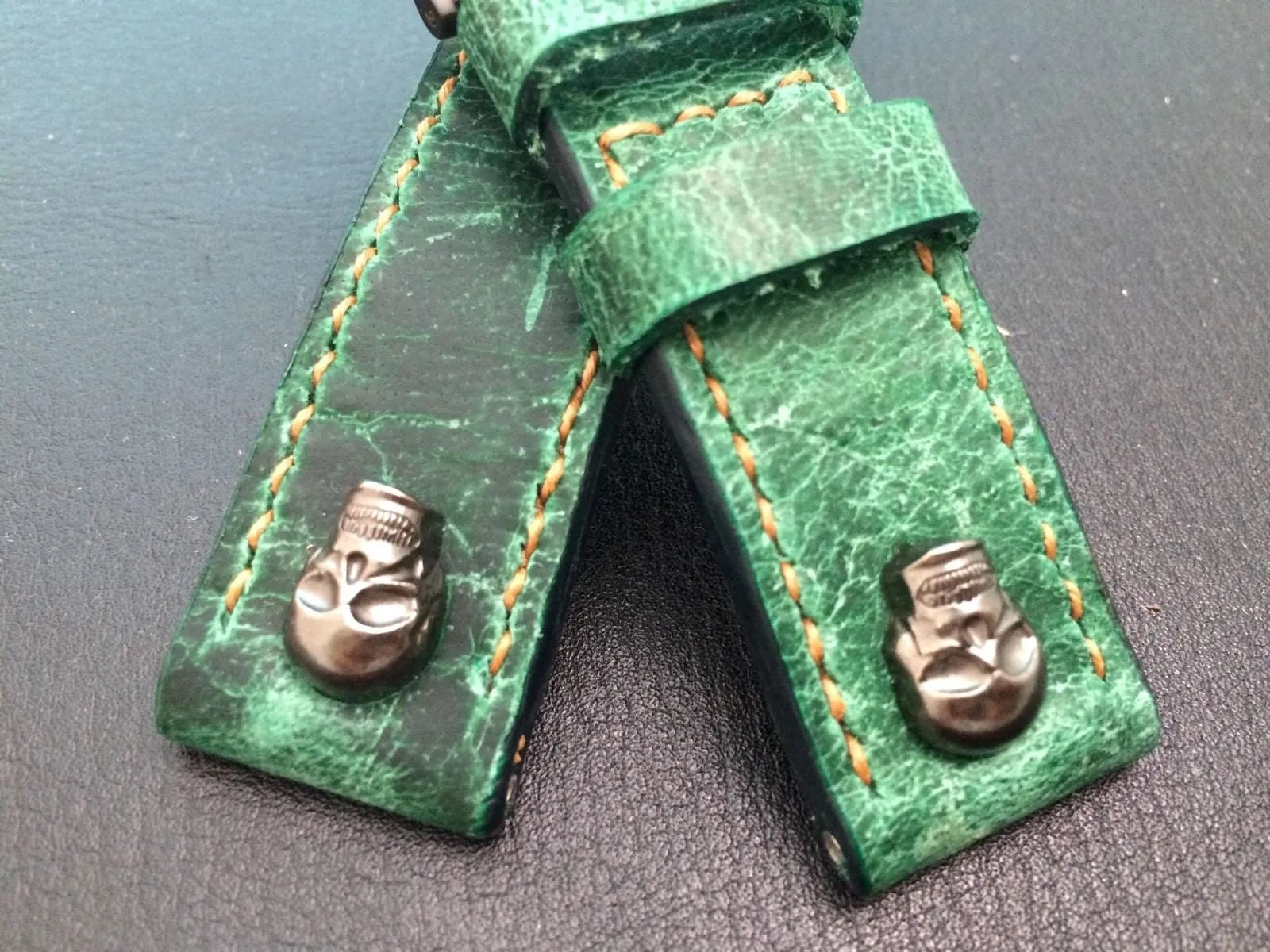 Real Leather Strap for Panerai watches (Gradual Green) 24mm/22mm - W Metal Skull