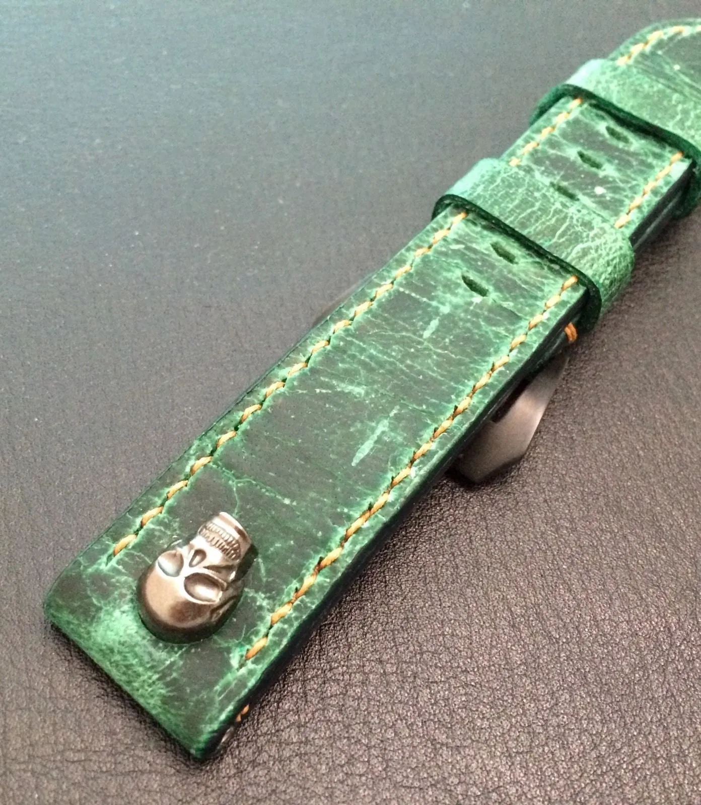 Real Leather Strap for Panerai watches (Gradual Green) 24mm/22mm - W Metal Skull