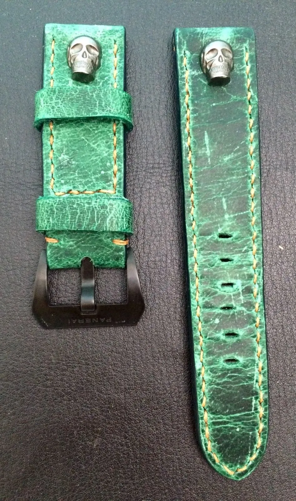 Real Leather Strap for Panerai watches (Gradual Green) 24mm/22mm - W Metal Skull