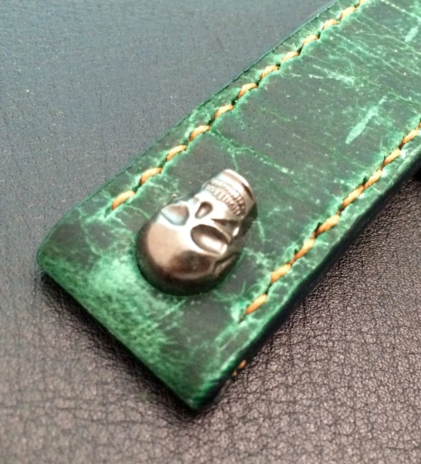 Real Leather Strap for Panerai watches (Gradual Green) 24mm/22mm - W Metal Skull