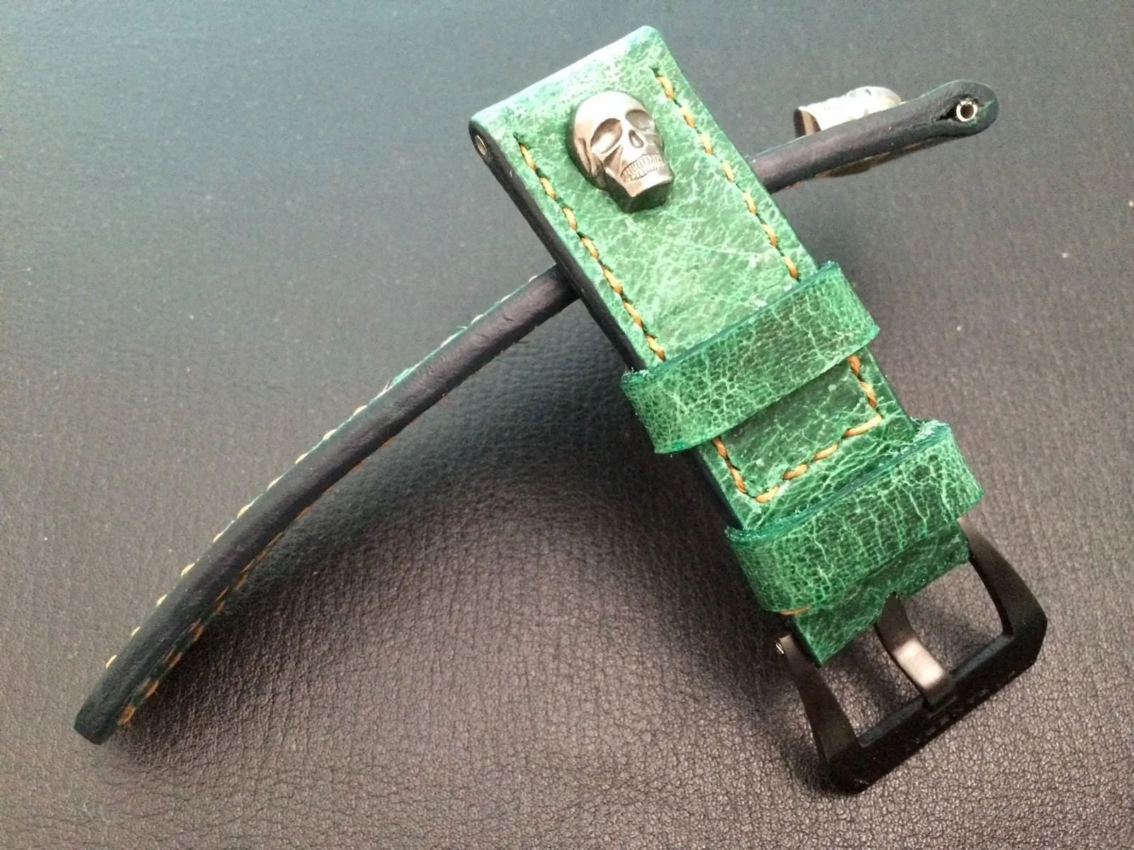 Real Leather Strap for Panerai watches (Gradual Green) 24mm/22mm - W Metal Skull