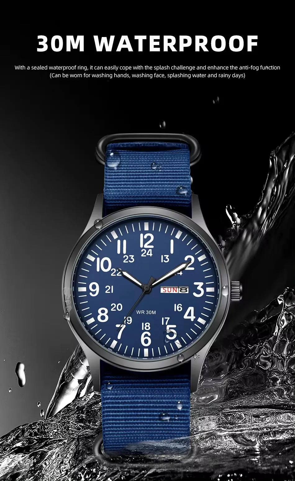 RECON GS2 Slimline Stainless Steel Military Watch - Day and Date Function including  NATO Watch Band