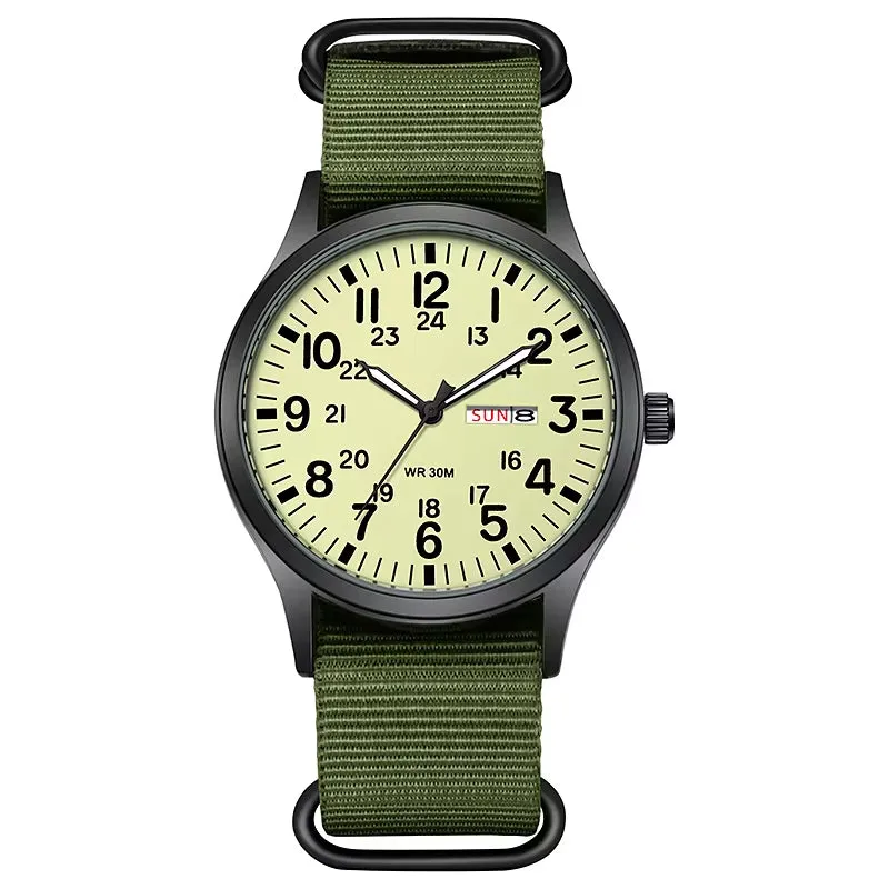 RECON GS2 Slimline Stainless Steel Military Watch - Day and Date Function including  NATO Watch Band