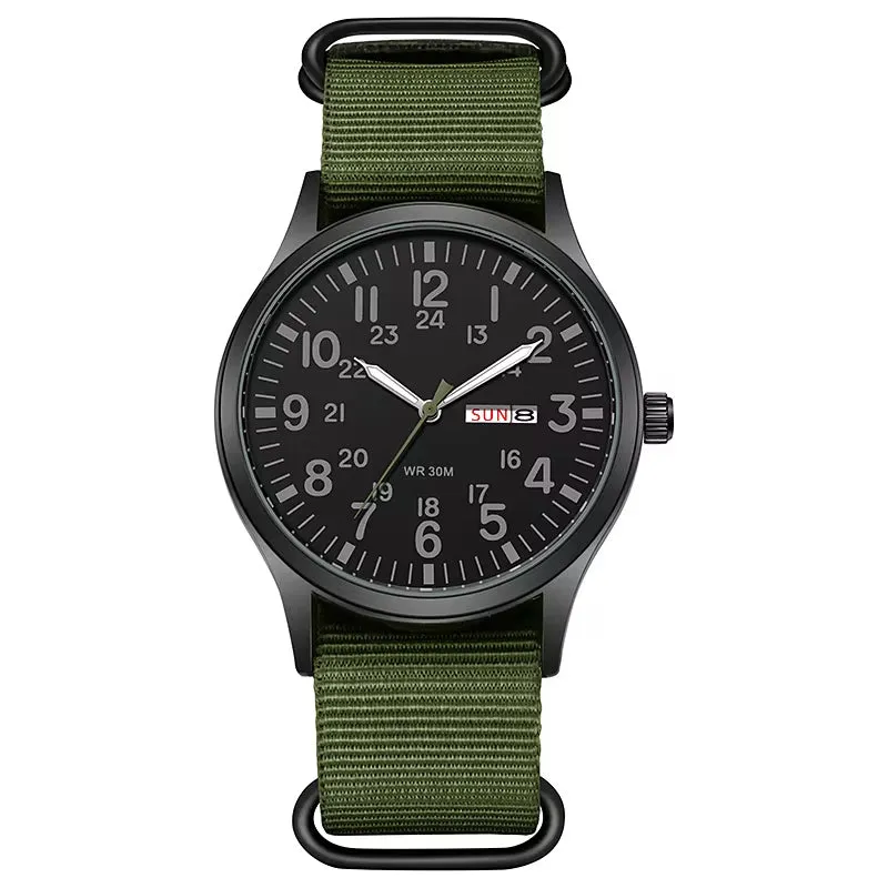 RECON GS2 Slimline Stainless Steel Military Watch - Day and Date Function including  NATO Watch Band