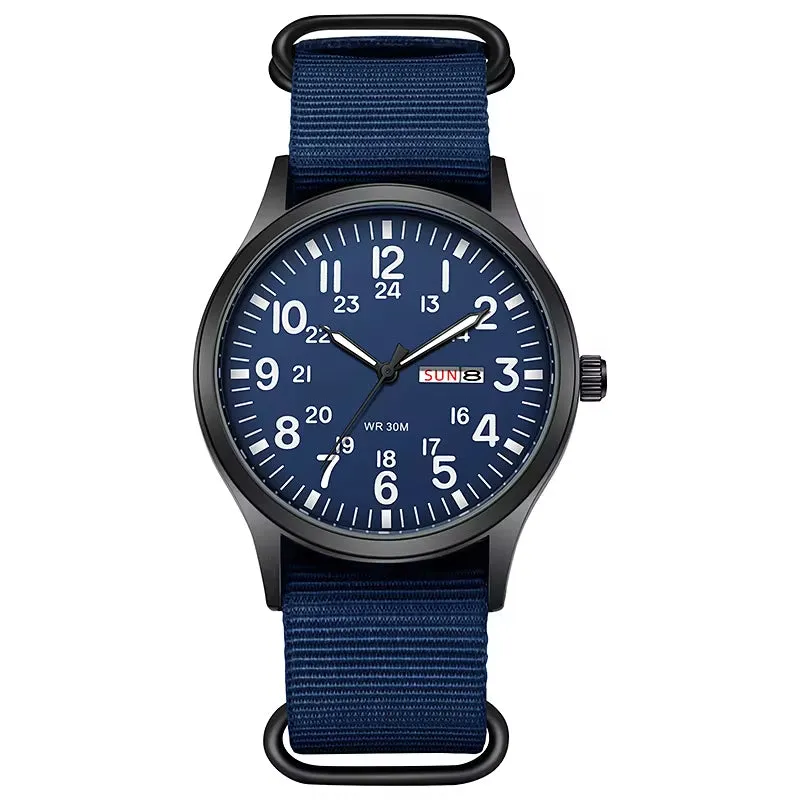 RECON GS2 Slimline Stainless Steel Military Watch - Day and Date Function including  NATO Watch Band
