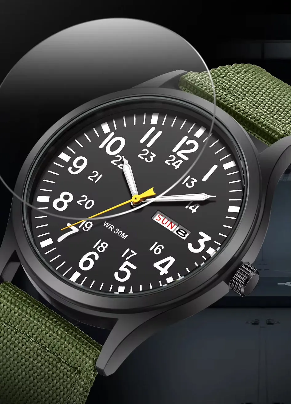 RECON GS2 Slimline Stainless Steel Military Watch - Day and Date Function including  NATO Watch Band