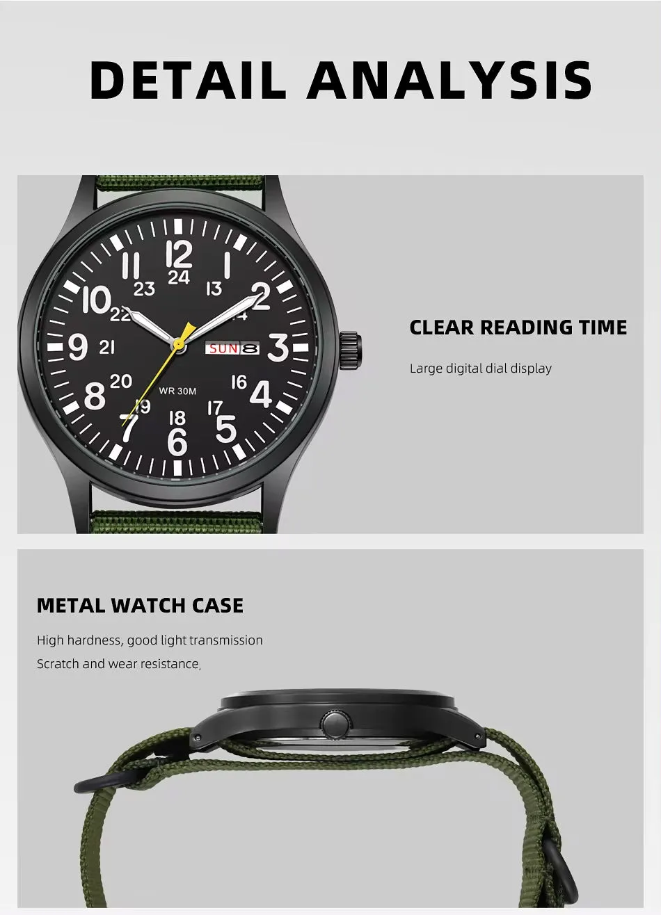 RECON GS2 Slimline Stainless Steel Military Watch - Day and Date Function including  NATO Watch Band