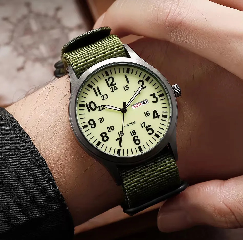 RECON GS2 Slimline Stainless Steel Military Watch - Day and Date Function including  NATO Watch Band