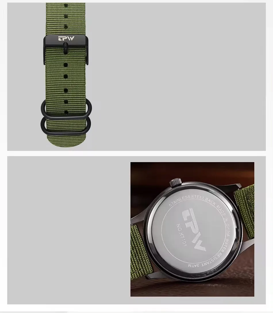RECON GS2 Slimline Stainless Steel Military Watch - Day and Date Function including  NATO Watch Band