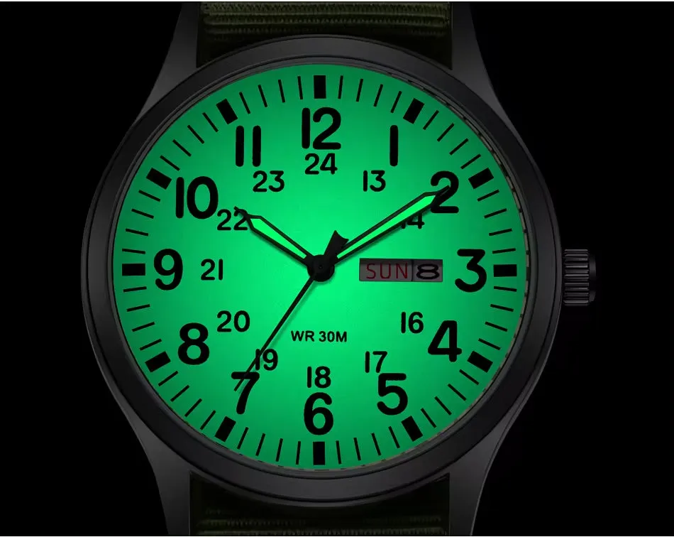 RECON GS2 Slimline Stainless Steel Military Watch - Day and Date Function including  NATO Watch Band