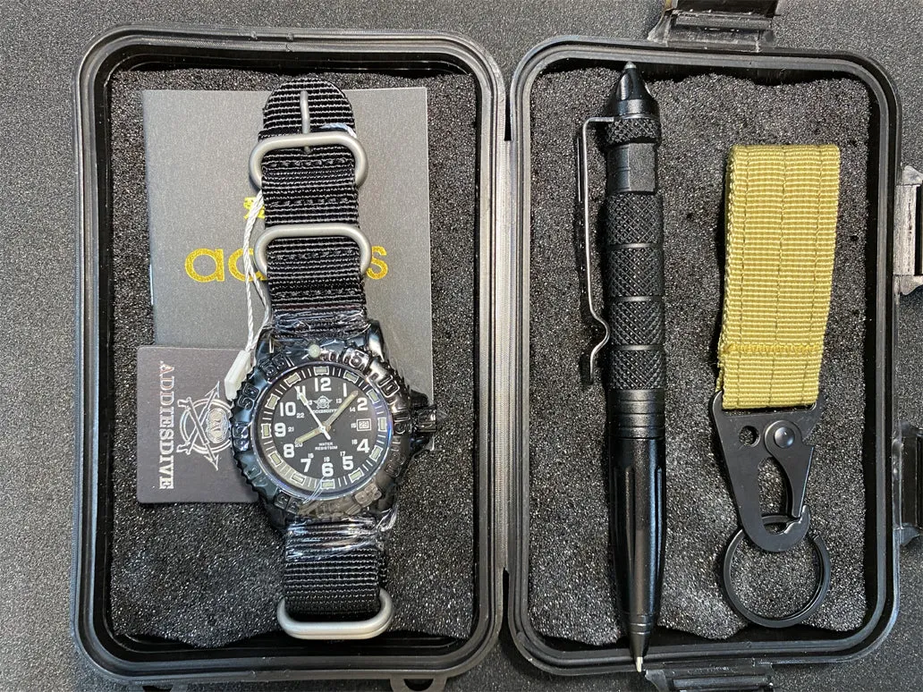 RECON GS2U Tactical Rotatable Bezel Watch, NATO Band PLUS Tactical Pen & MOLLE Hook Set