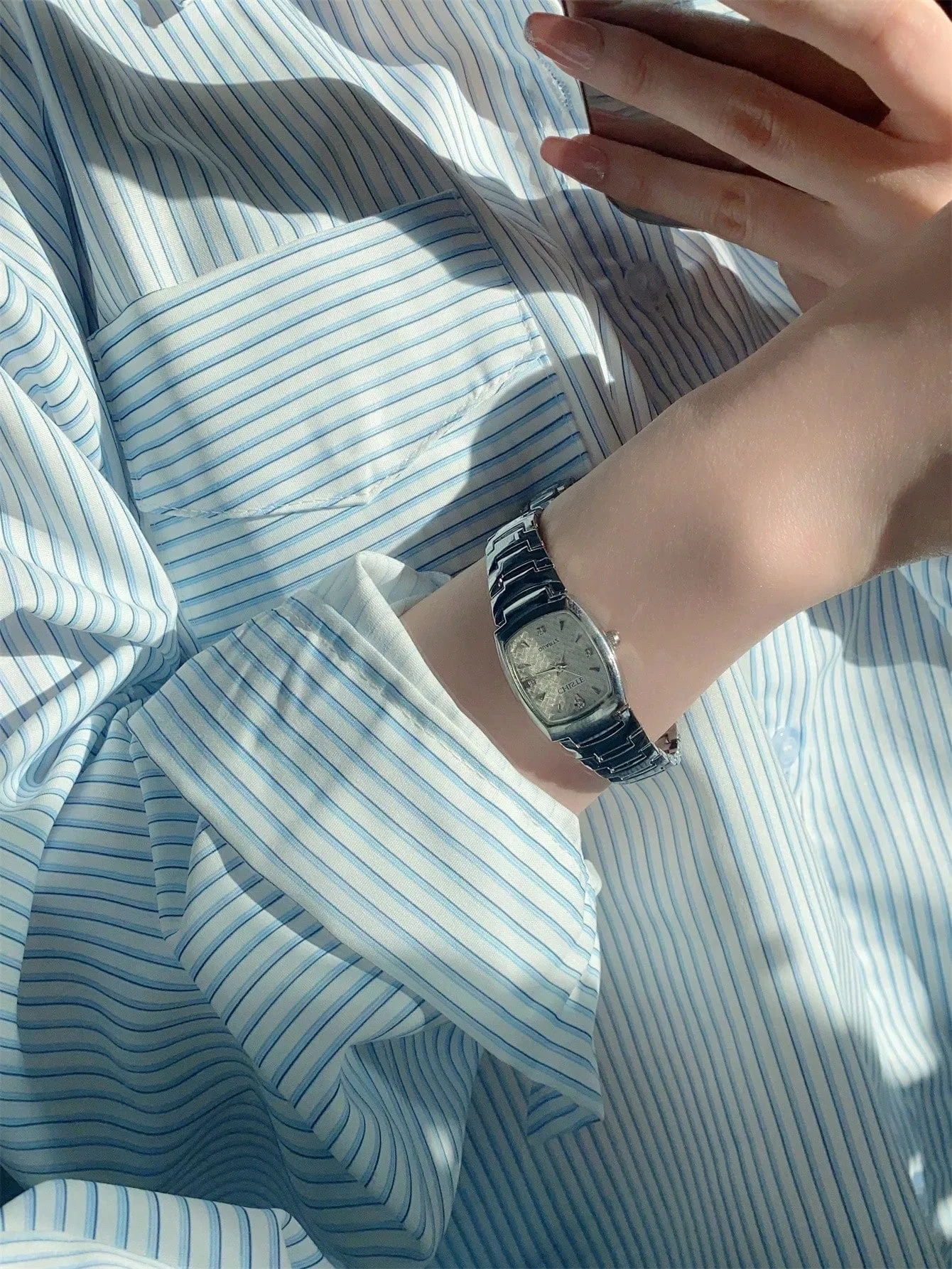 Rectangular Stainless Steel Strap White Dial Quartz Watch