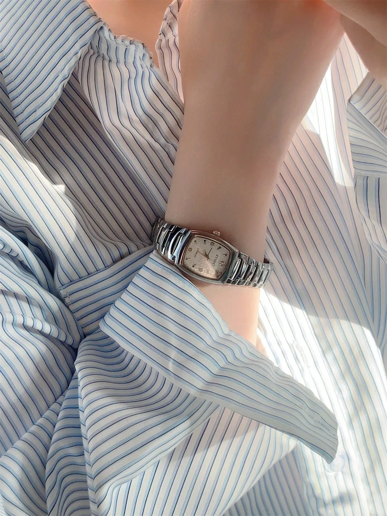 Rectangular Stainless Steel Strap White Dial Quartz Watch
