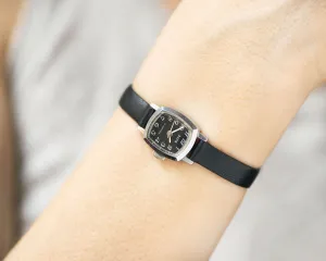 Retro women watch Dawn black dial gift jewelry, silver shade women wristwatch, square wristwatch feminine accessory new premium leather band
