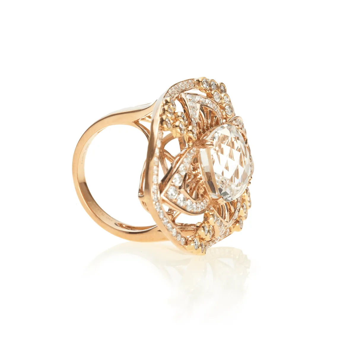 Ring - Crown  18-Karat Sold With White Topaz and Diamonds Cocktail Ring - RED GOLD®