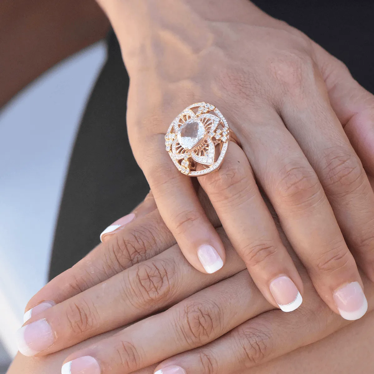 Ring - Crown  18-Karat Sold With White Topaz and Diamonds Cocktail Ring - RED GOLD®
