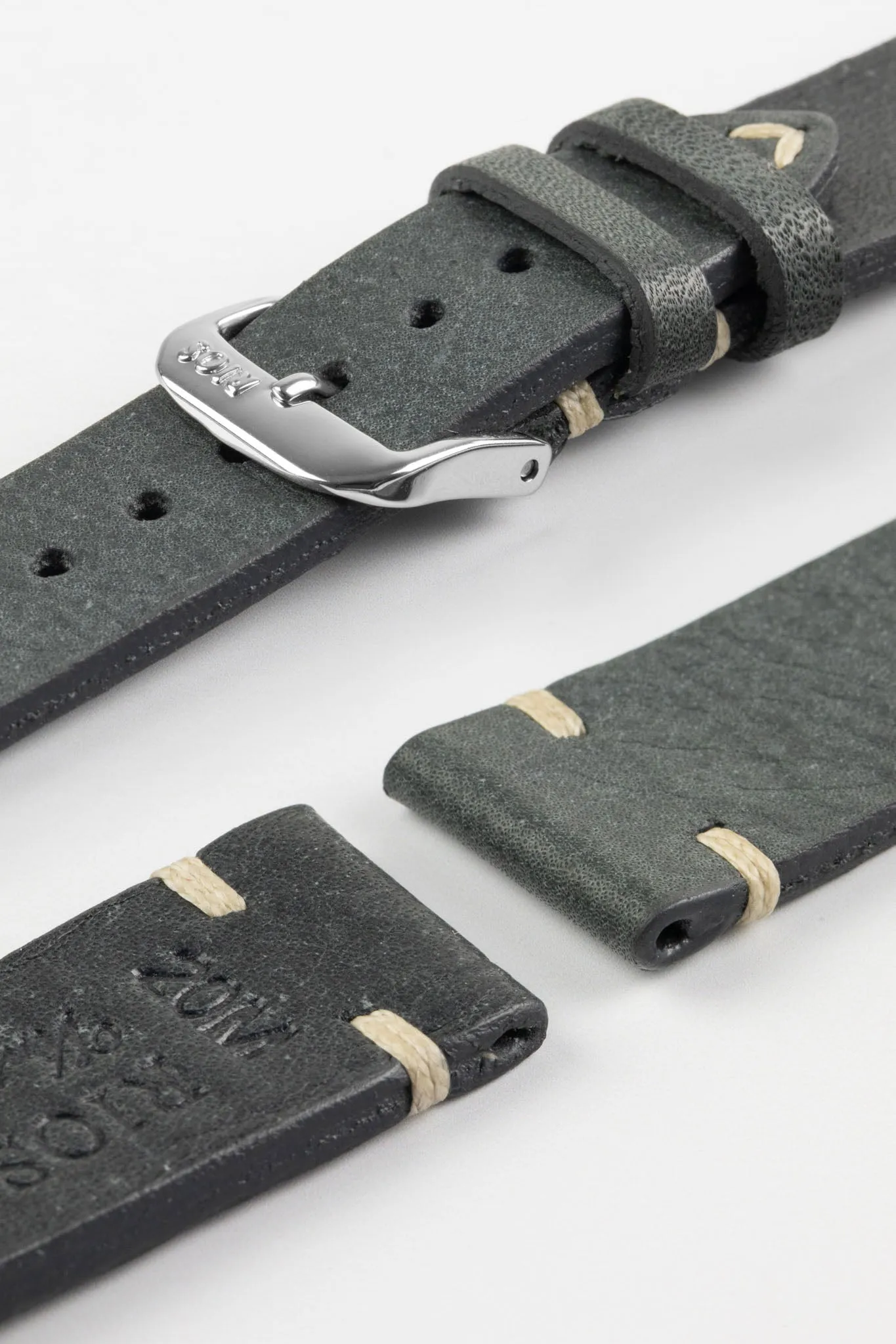 RIOS1931 BEDFORD Genuine Vintage Leather Watch Strap in STONE GREY