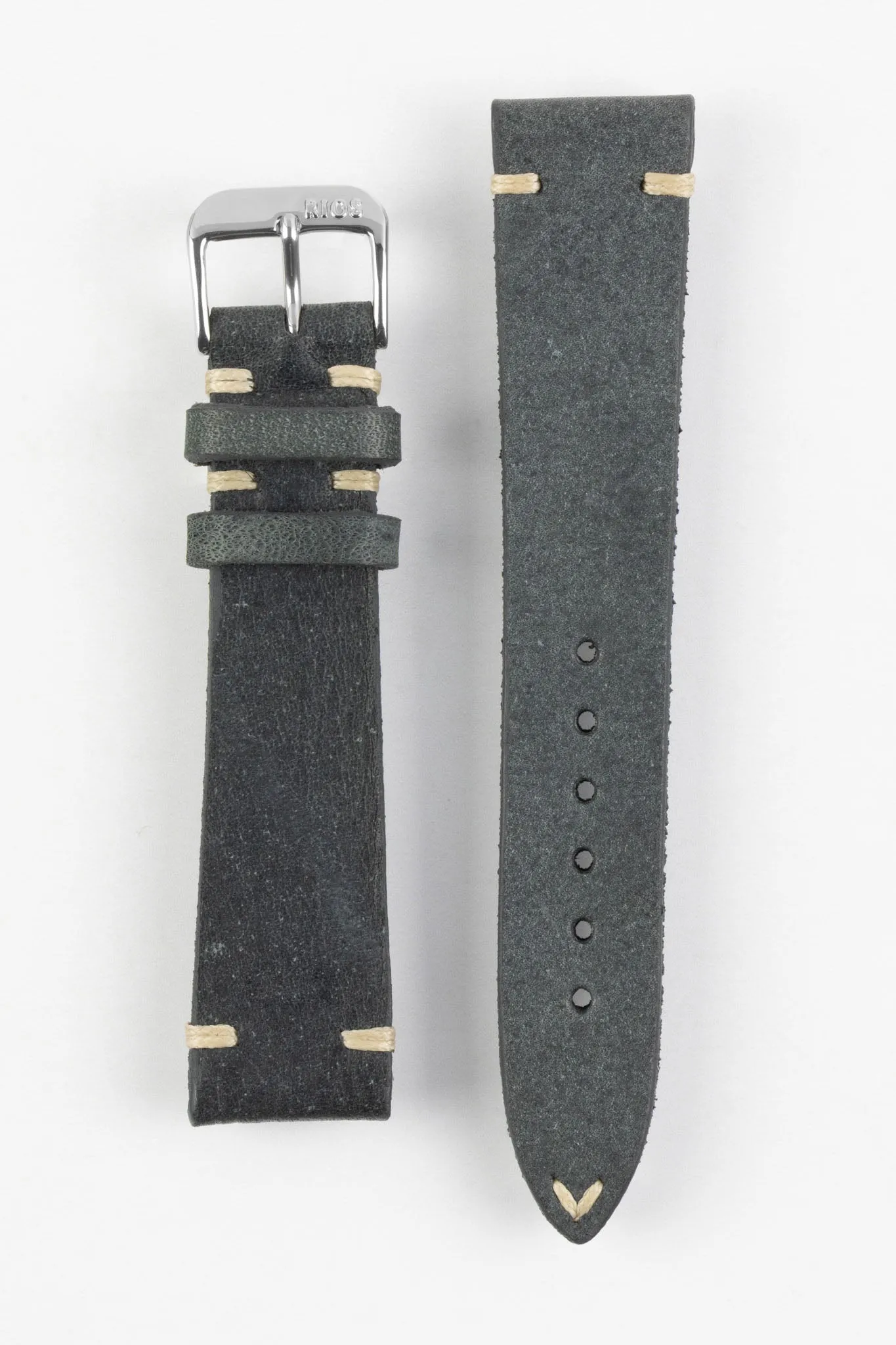 RIOS1931 BEDFORD Genuine Vintage Leather Watch Strap in STONE GREY