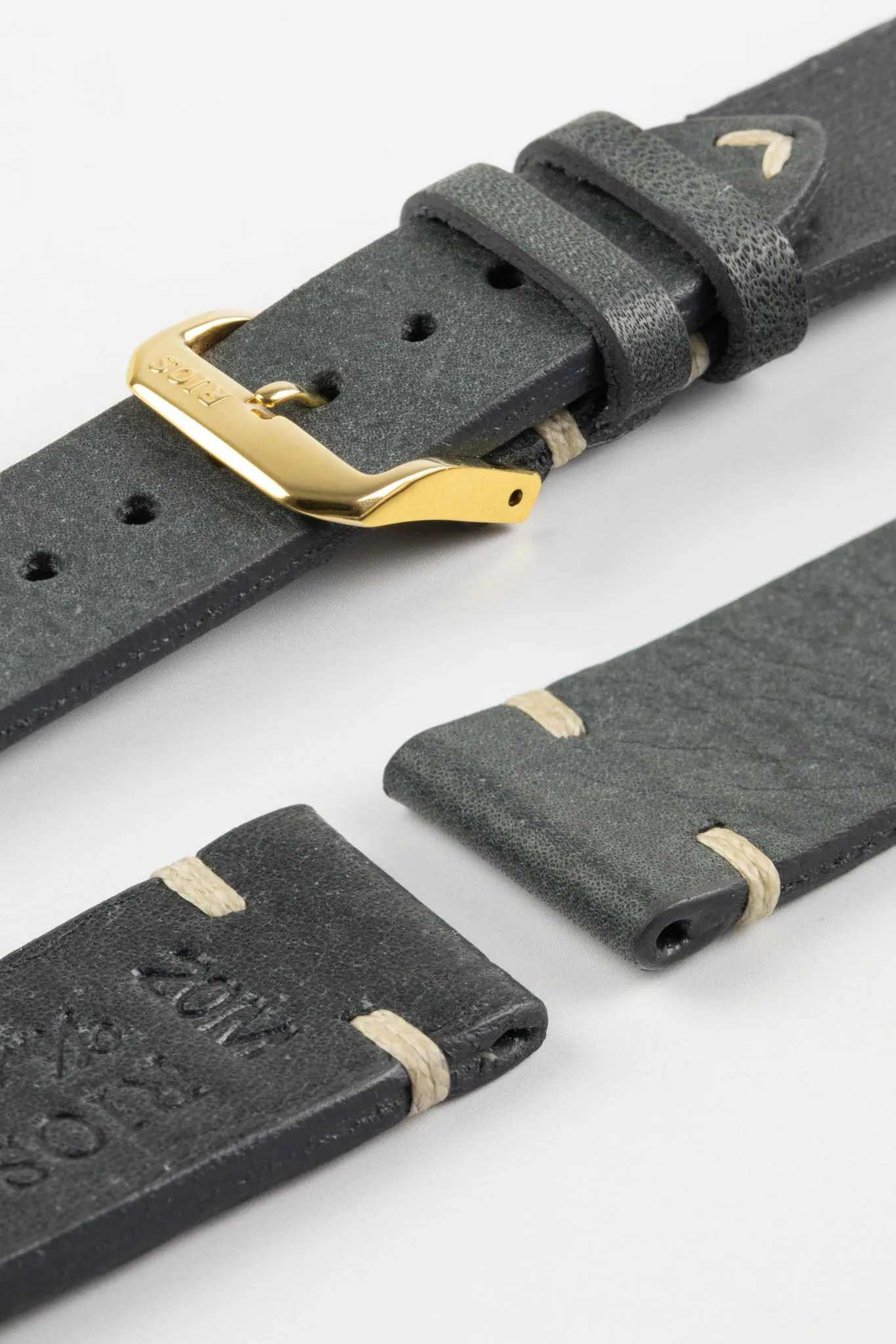 RIOS1931 BEDFORD Genuine Vintage Leather Watch Strap in STONE GREY
