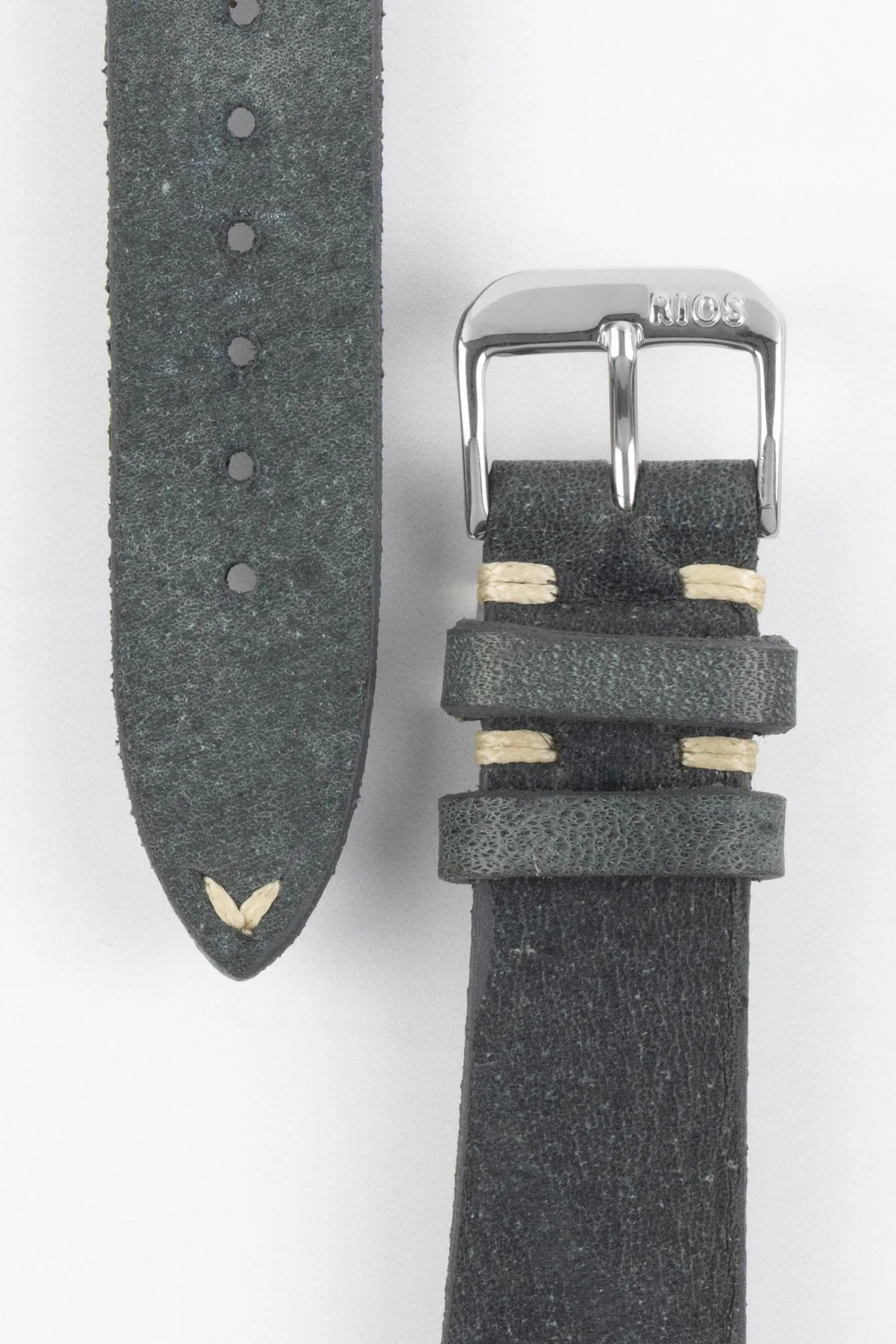 RIOS1931 BEDFORD Genuine Vintage Leather Watch Strap in STONE GREY
