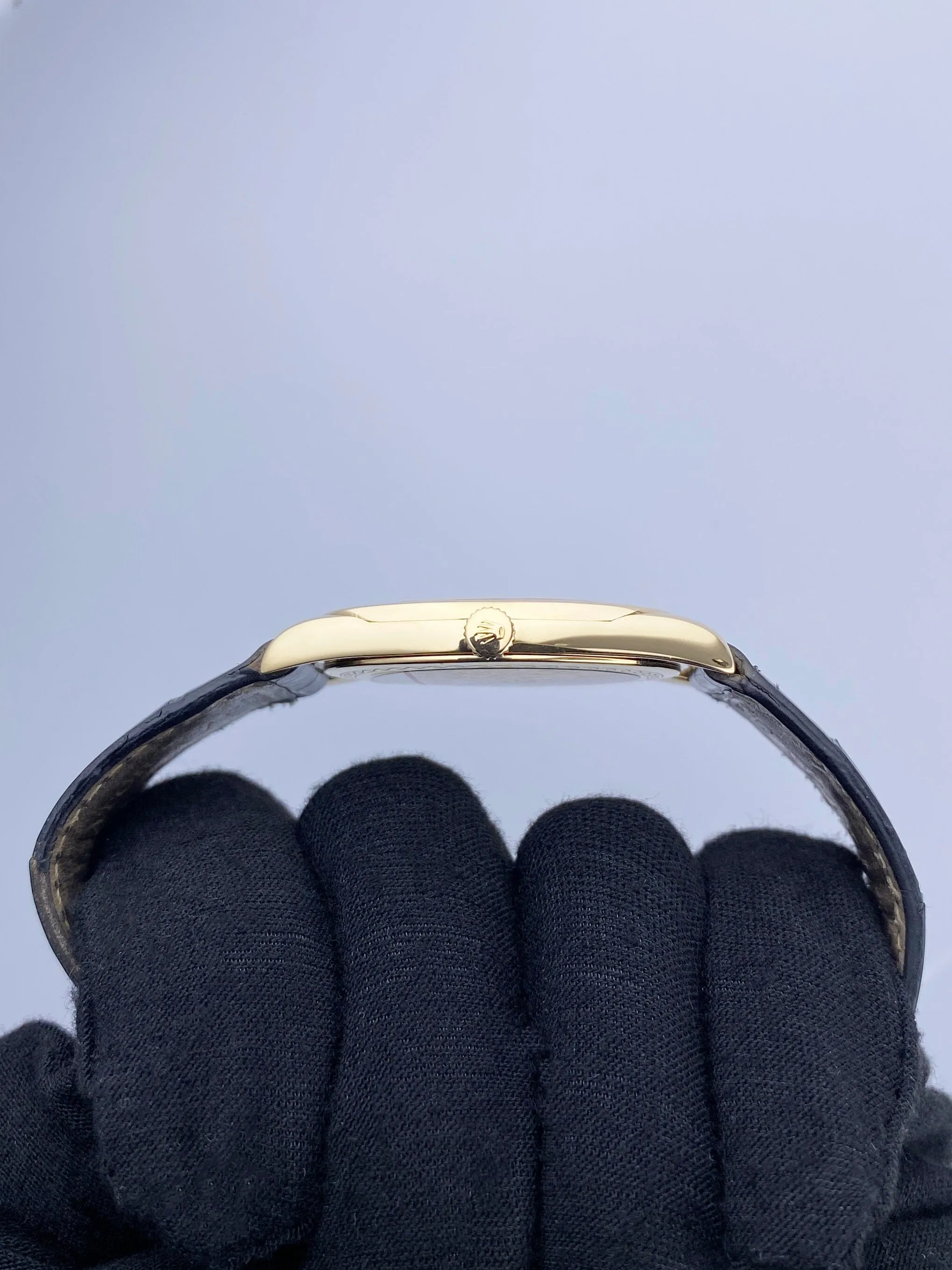 Rolex Cellini Danaos 4233/8 Black Dial 18K Yellow Gold Mens Watch Box Papers