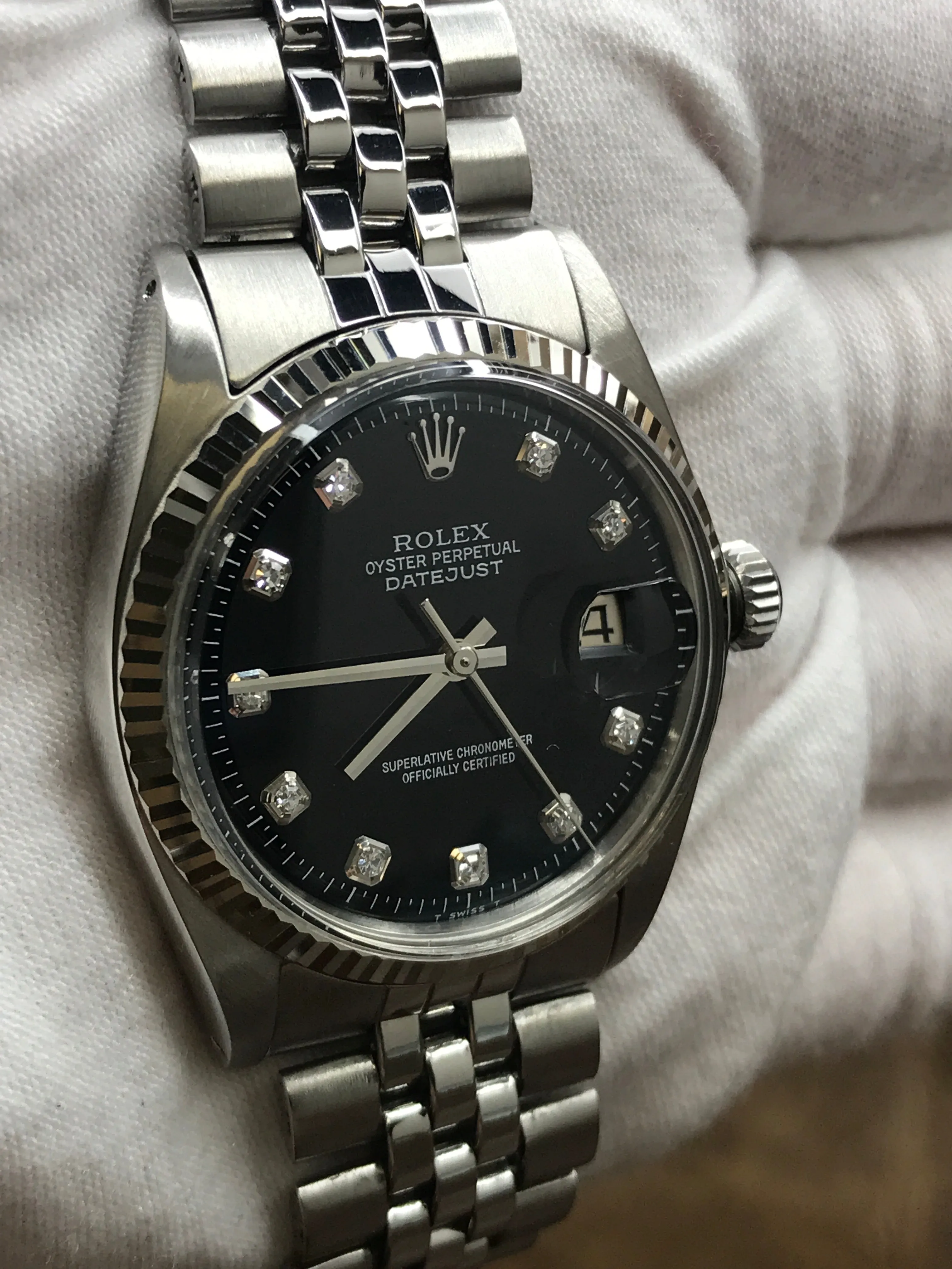 Rolex Datejust 36mm 1601 Custom Black Diamond Dial Automatic Watch