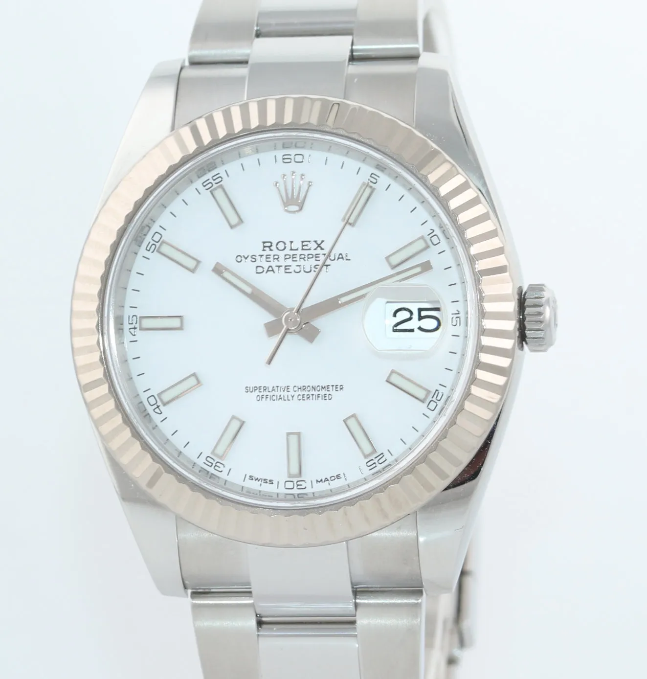 Rolex DateJust 41 126334 White Stick Dial Steel Fluted Oyster Watch Box