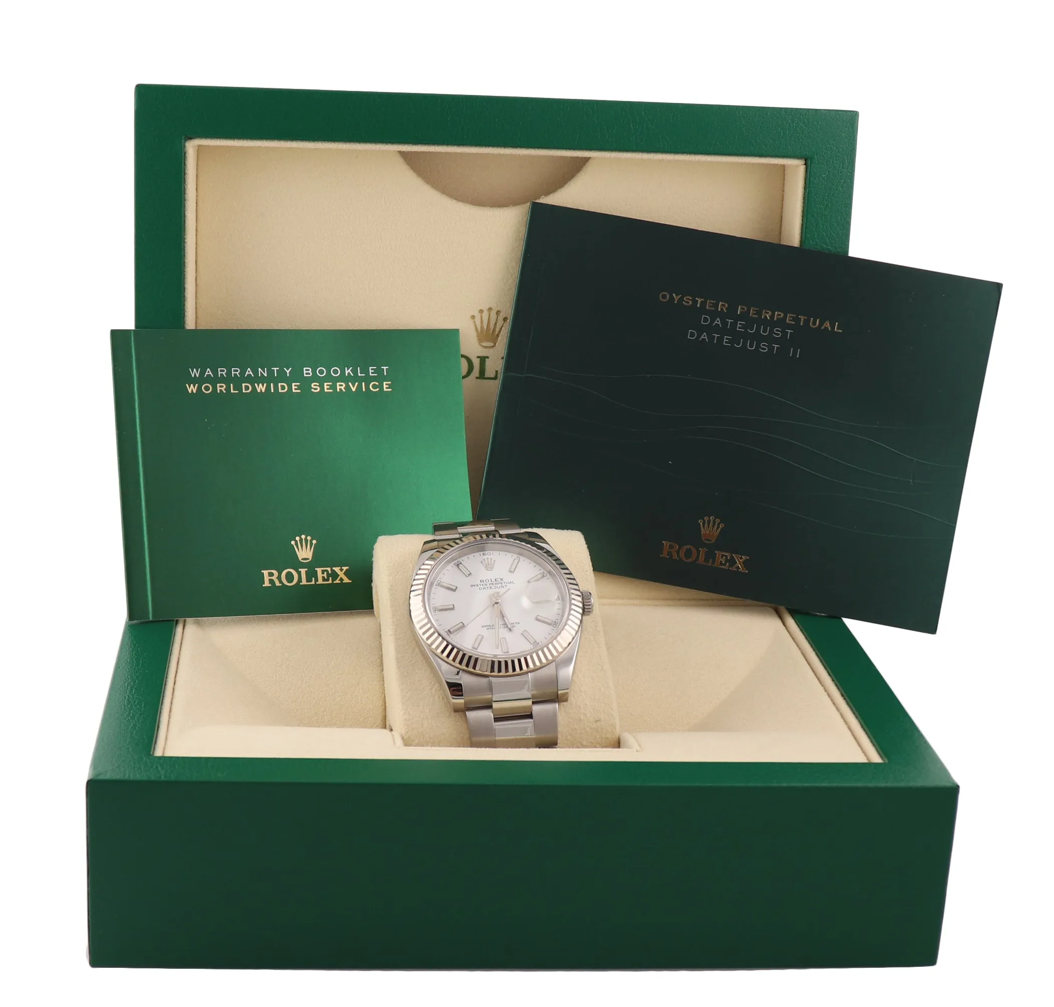 Rolex DateJust 41 126334 White Stick Dial Steel Fluted Oyster Watch Box