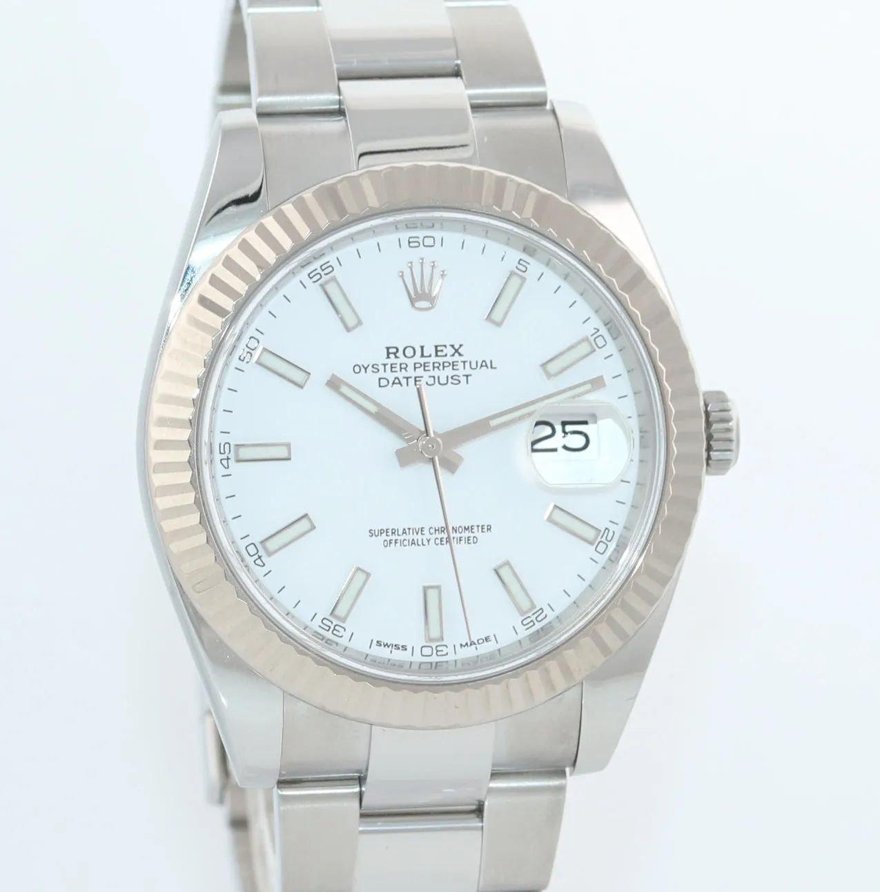 Rolex DateJust 41 126334 White Stick Dial Steel Fluted Oyster Watch Box