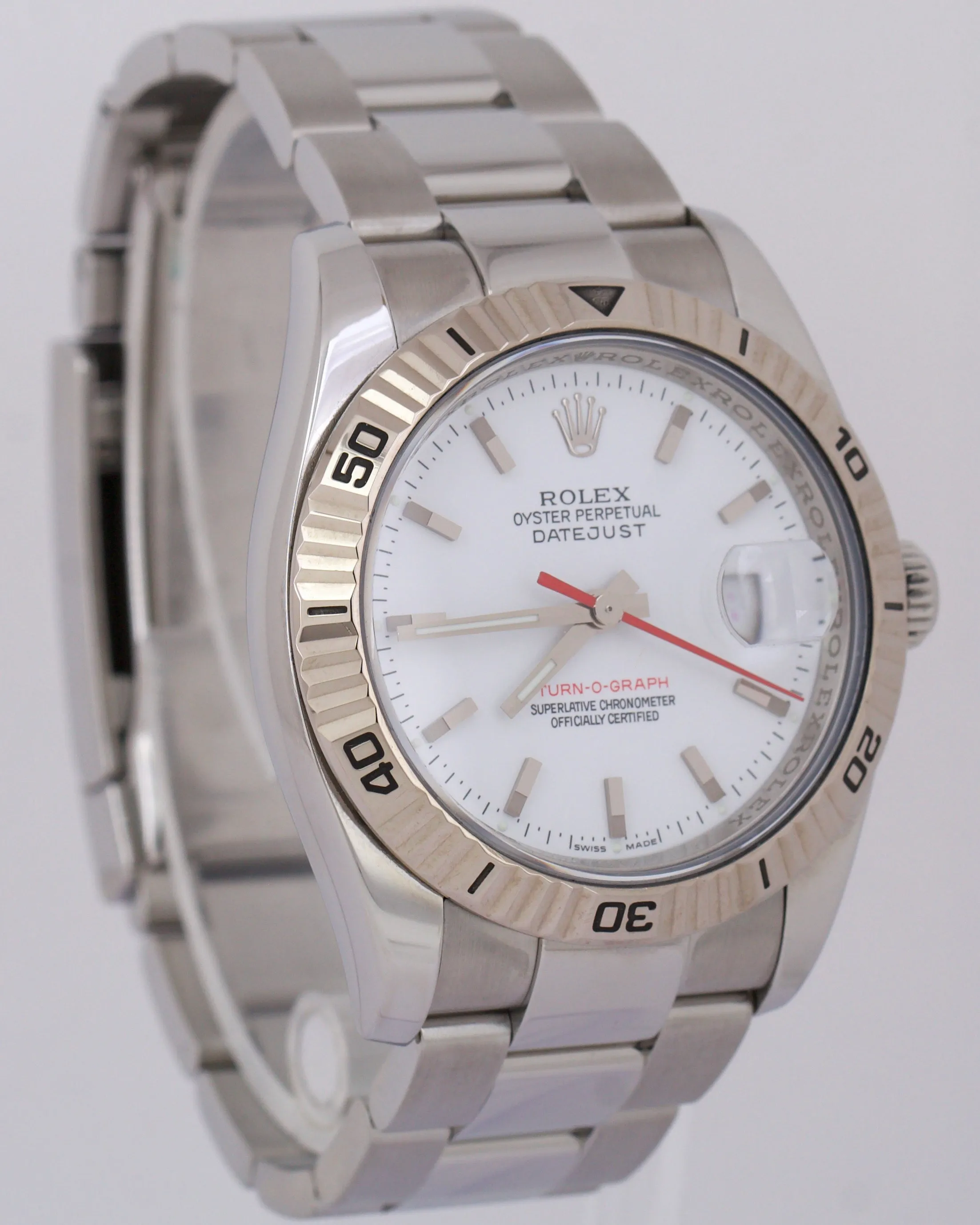Rolex DateJust Turn-O-Graph Thunderbird White Red Stainless Steel Watch 116264